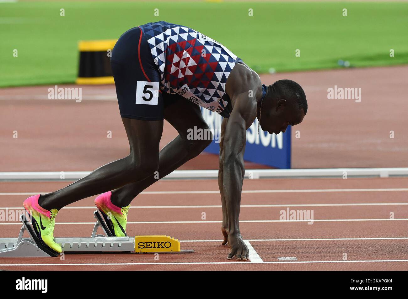 Mamadou Kasse HANN, France, during 400 meter hurdle heats in London, UK on August 7, 2017 at the 2017 IAAF World Championships athletics. (Photo by Ulrik Pedersen/NurPhoto) *** Please Use Credit from Credit Field *** Stock Photo