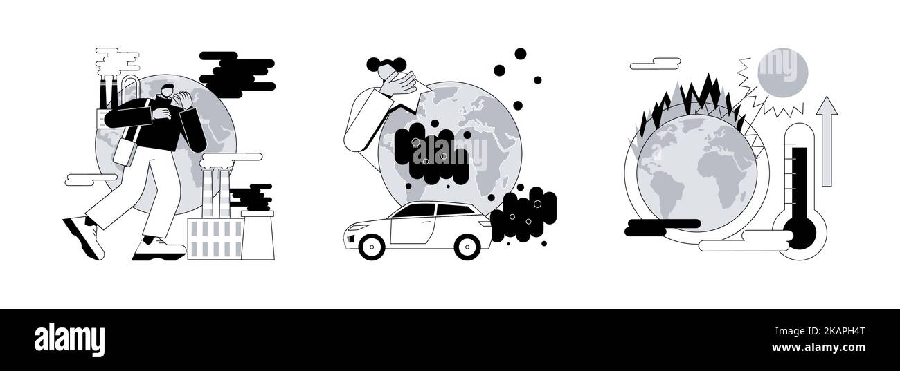 Air pollution abstract concept vector illustration set. Global CO2