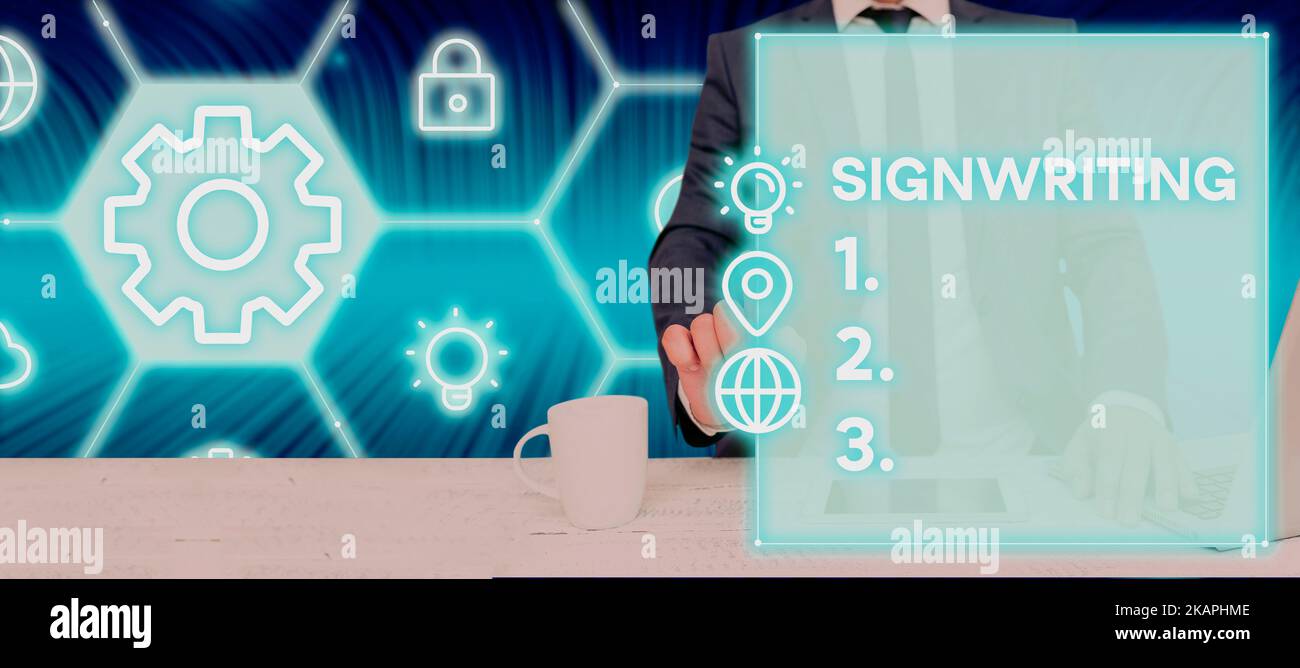 Text sign showing Signwriting. Business approach any type of clear ...