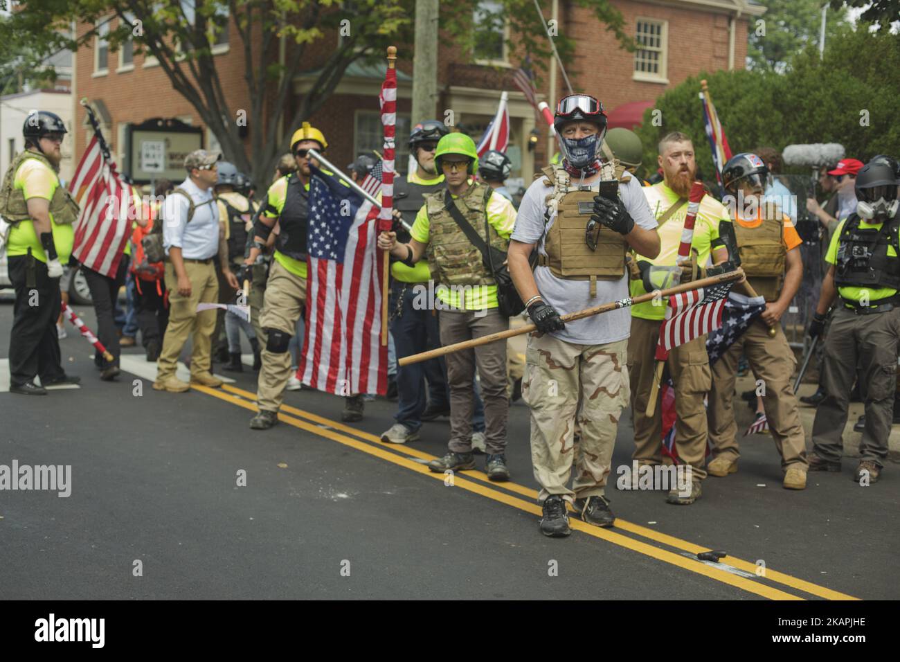 A right wing militia group attempted to do security for the rally on August 12, 2017 in Charlottesville, Virginia, USA. The White Supremacists/Alt Right supporters were forcibly removed by police. (Photo by Shay Horse/NurPhoto) *** Please Use Credit from Credit Field *** Stock Photo