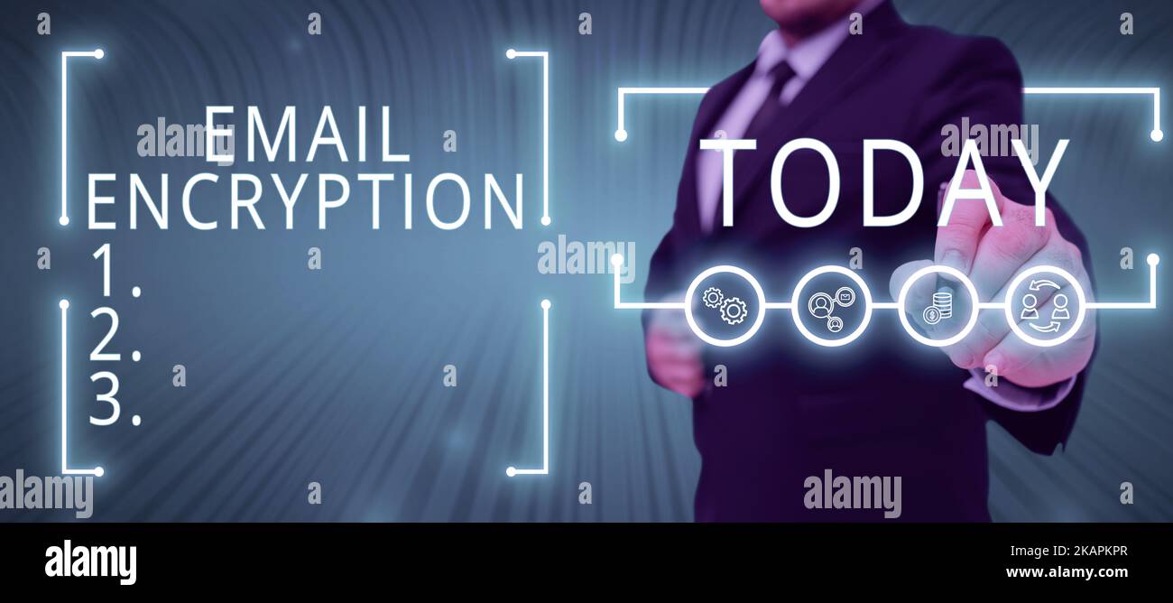 Text caption presenting Email Encryption. Concept meaning systematic ...