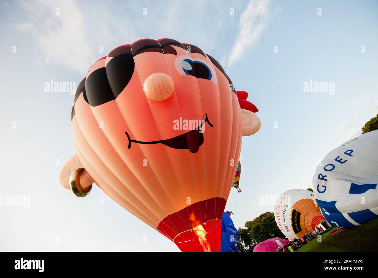 Hot air balloons of various shapes are seen during a Balloon Festival