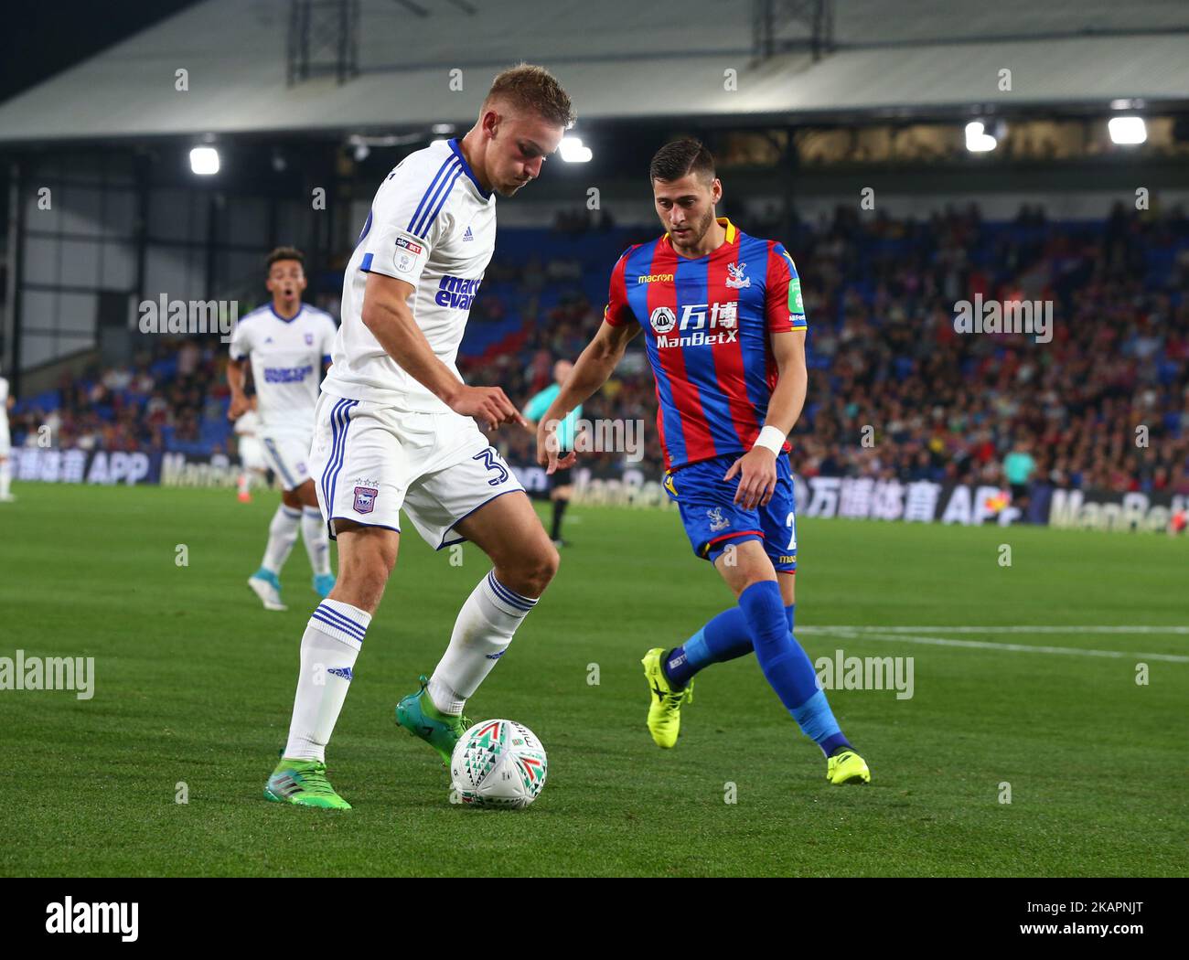 Ipswich Town's Luke Woolfenden during Carabao Cup 2nd Round match between Crystal Palace and Ipswich Town at Selhurst Park Stadium in London, England on August 22, 2017. (Photo by Kieran Galvin/NurPhoto)  Stock Photo