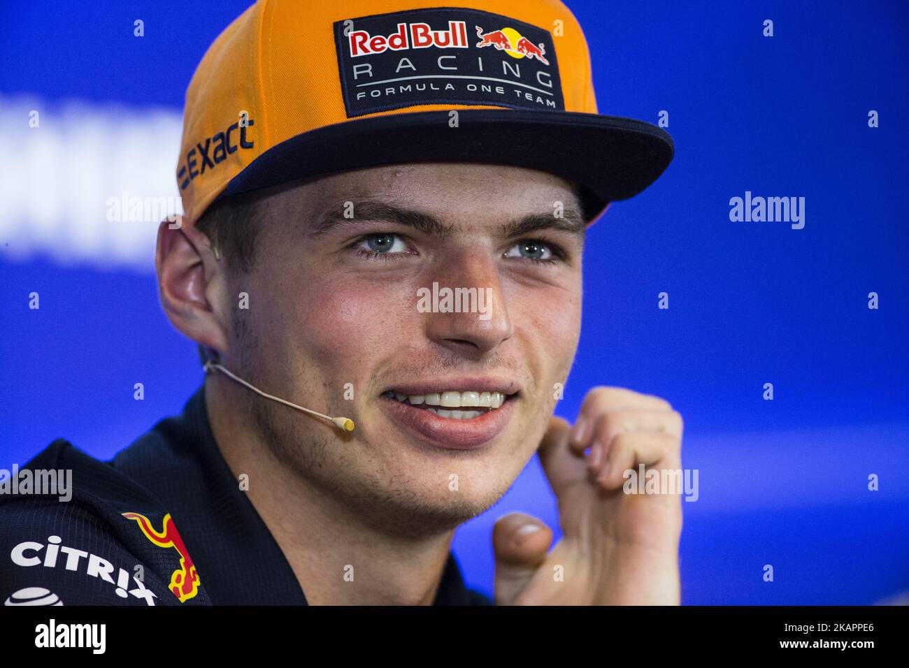 33 VERSTAPPEN Max from Nederlans of Red Bull Tag Heuer in the FIA official press conference during the Formula One Belgian Grand Prix at Circuit de Spa-Francorchamps on August 24, 2017 in Spa, Belgium. (Photo by Xavier Bonilla/NurPhoto) Stock Photo