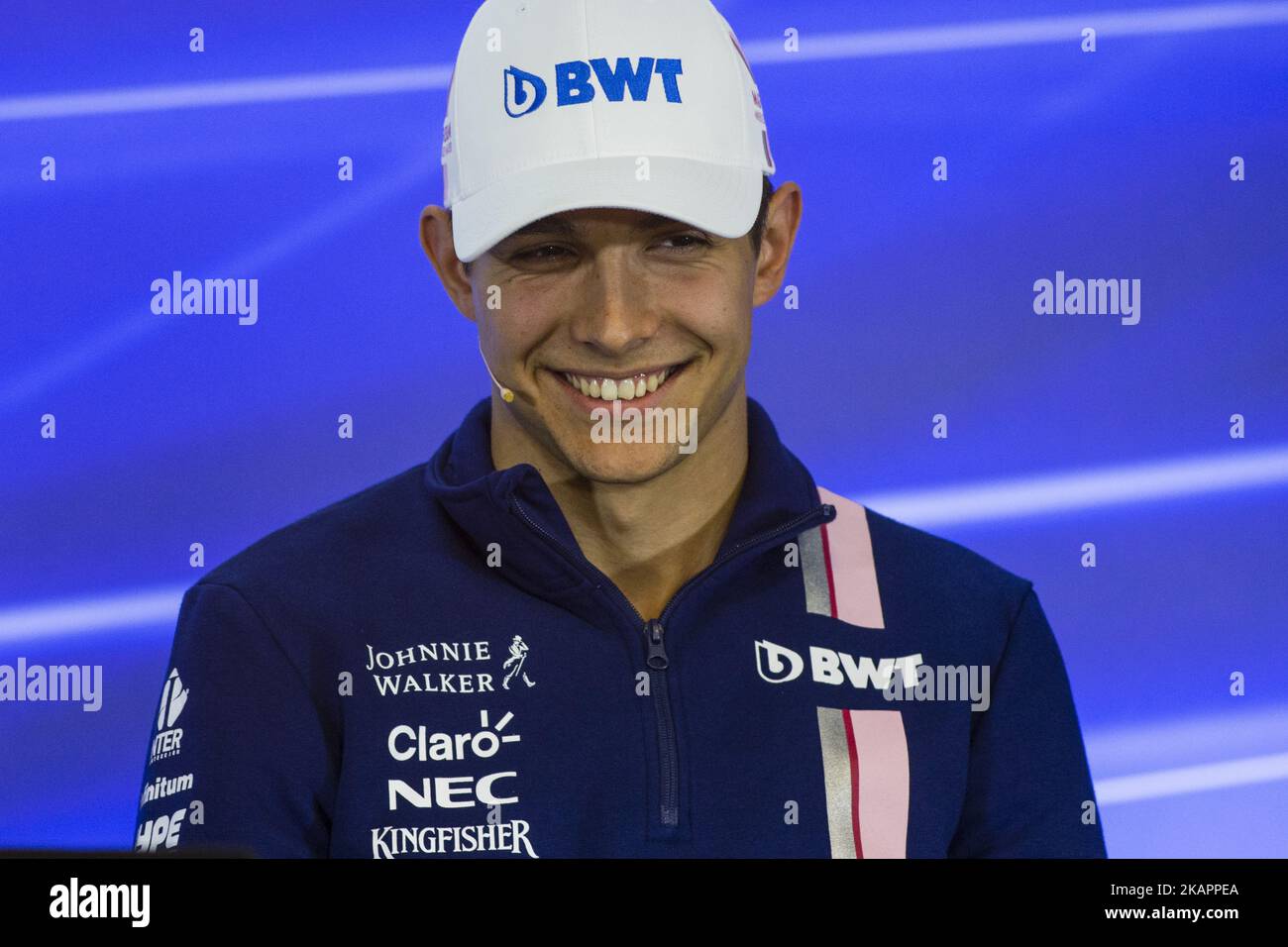31 OCON Esteban from France Force India in the FIA official press conference during the Formula One Belgian Grand Prix at Circuit de Spa-Francorchamps on August 24, 2017 in Spa, Belgium. (Photo by Xavier Bonilla/NurPhoto) Stock Photo