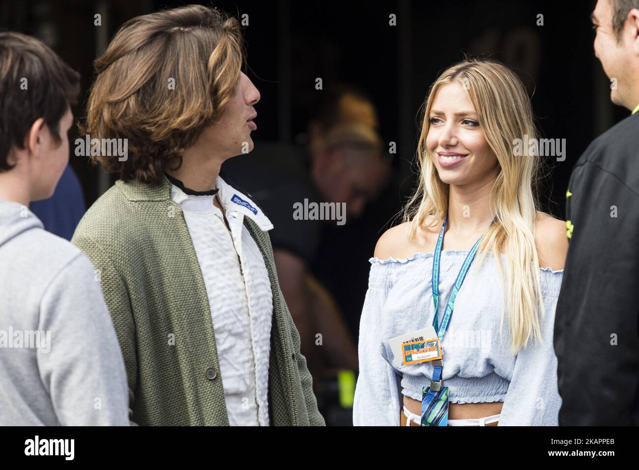 Roberto Mehri with his girlfriend Lucia Peralta during the Formula One Belgian Grand Prix at Circuit de Spa-Francorchamps on August 24, 2017 in Spa, Belgium. (Photo by Xavier Bonilla/NurPhoto) Stock Photo