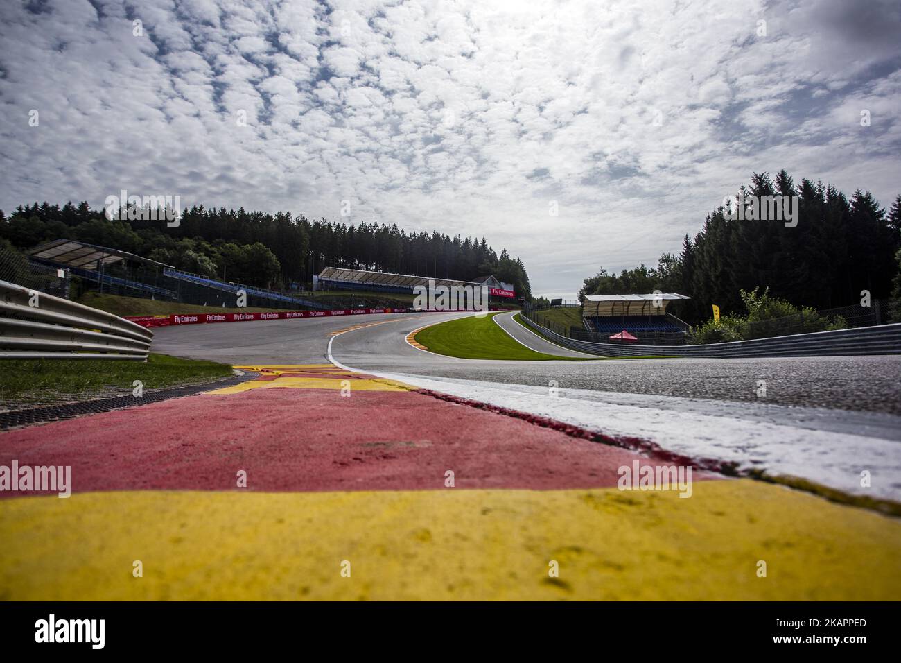 View from the mythical turn of Eau Rouge during the Formula One Belgian Grand Prix at Circuit de Spa-Francorchamps on August 24, 2017 in Spa, Belgium. (Photo by Xavier Bonilla/NurPhoto) Stock Photo