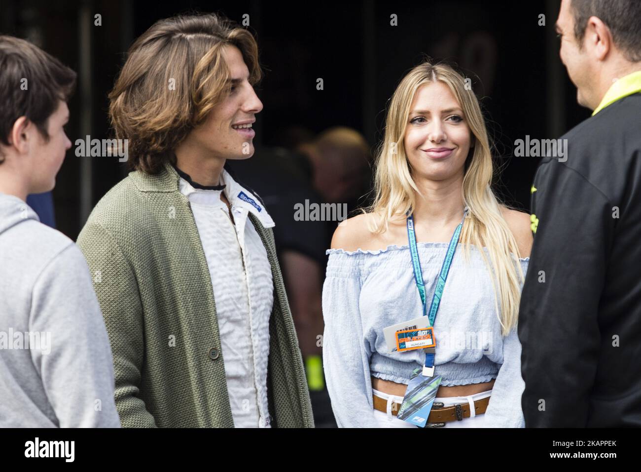 Roberto Mehri with his girlfriend Lucia Peralta during the Formula One Belgian Grand Prix at Circuit de Spa-Francorchamps on August 24, 2017 in Spa, Belgium. (Photo by Xavier Bonilla/NurPhoto) Stock Photo