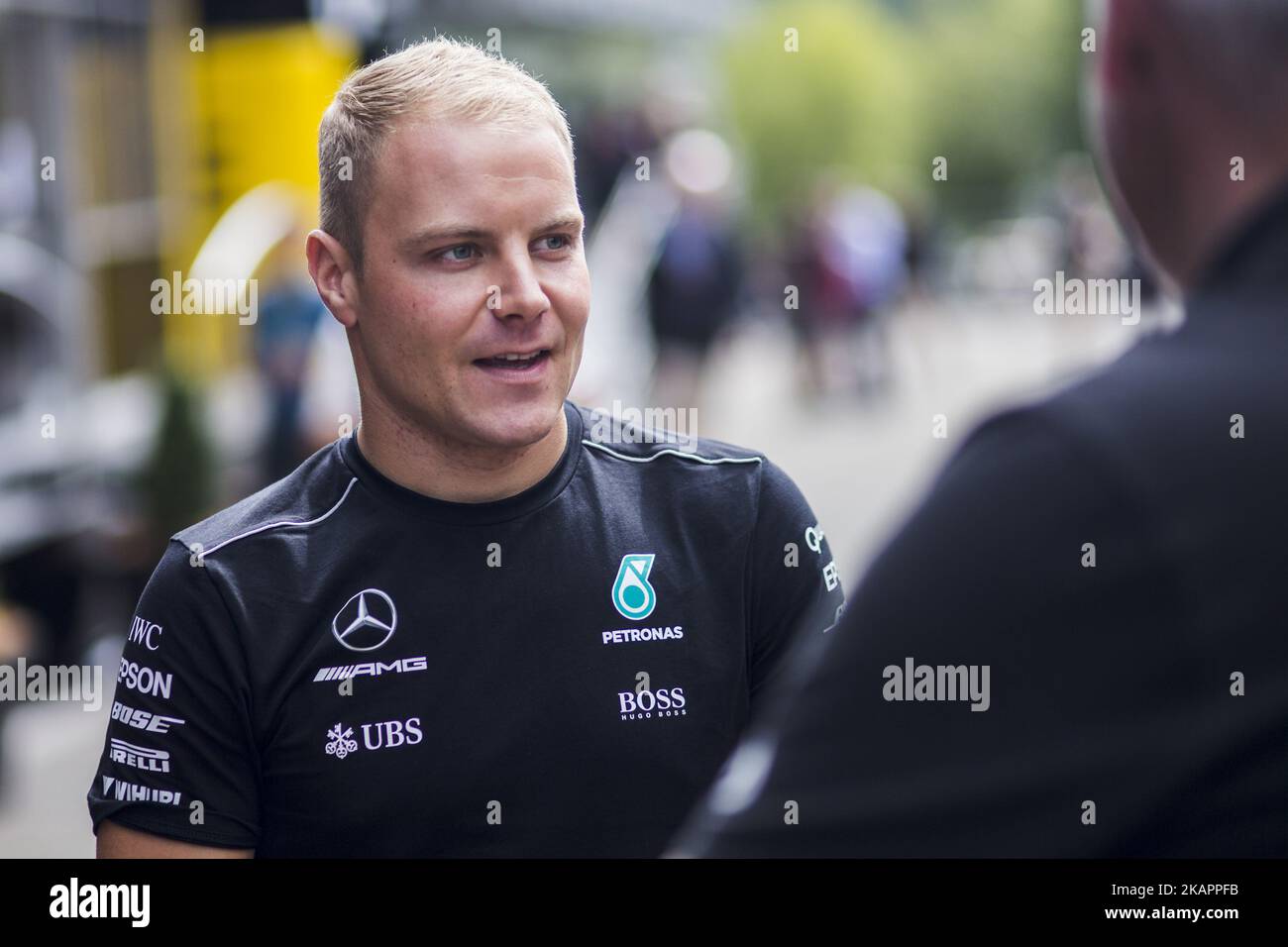 77 BOTTAS Valtteri from Finland of team Mercedes GP during the Formula One Belgian Grand Prix at Circuit de Spa-Francorchamps on August 24, 2017 in Spa, Belgium. (Photo by Xavier Bonilla/NurPhoto) Stock Photo