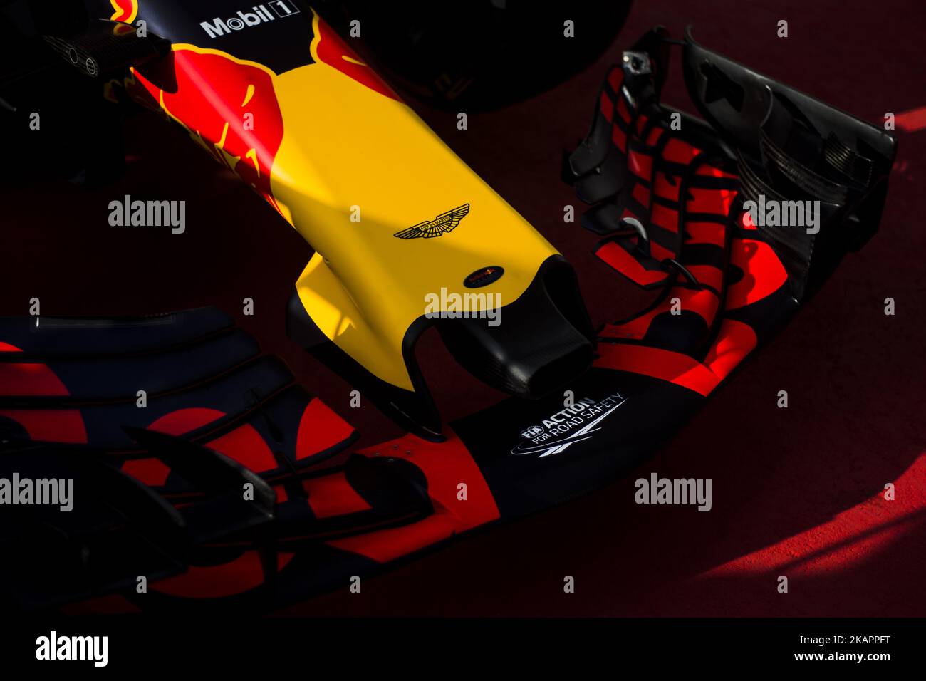 33 Red Bull Tag Heuer front wing detail during the Formula One Belgian Grand Prix at Circuit de Spa-Francorchamps on August 24, 2017 in Spa, Belgium. (Photo by Xavier Bonilla/NurPhoto) Stock Photo