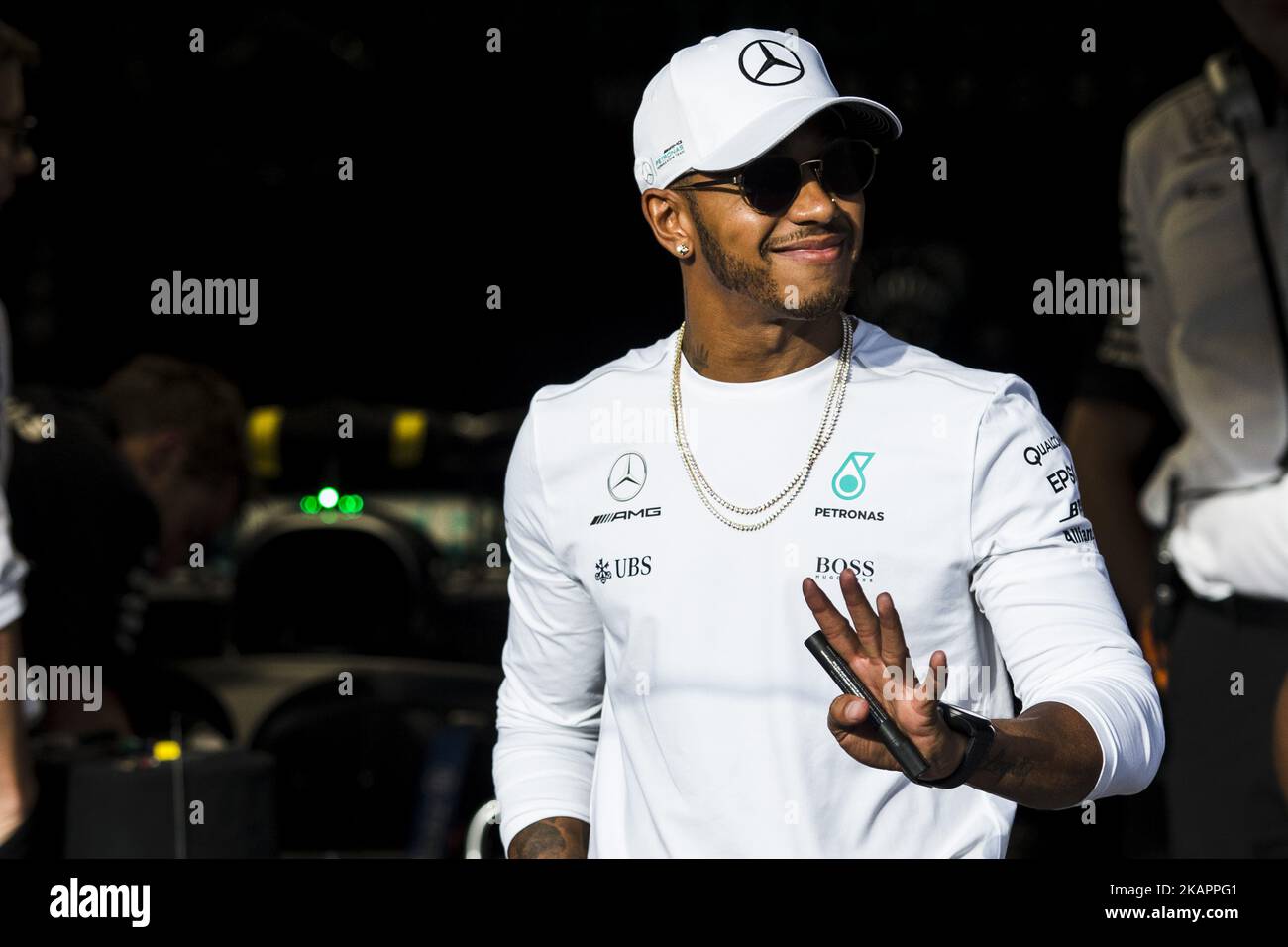 44 HAMILTON Lewis from Great Britain of team Mercedes GP during the Formula One Belgian Grand Prix at Circuit de Spa-Francorchamps on August 24, 2017 in Spa, Belgium. (Photo by Xavier Bonilla/NurPhoto) Stock Photo