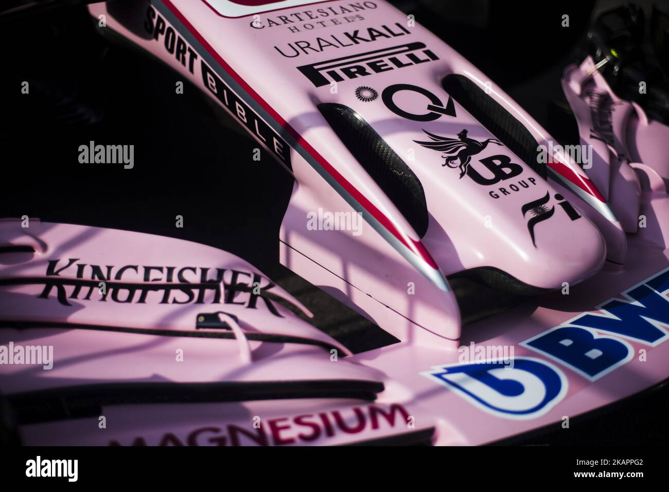 31 OCON Esteban from France Force India front wing during the Formula One Belgian Grand Prix at Circuit de Spa-Francorchamps on August 24, 2017 in Spa, Belgium. (Photo by Xavier Bonilla/NurPhoto) Stock Photo