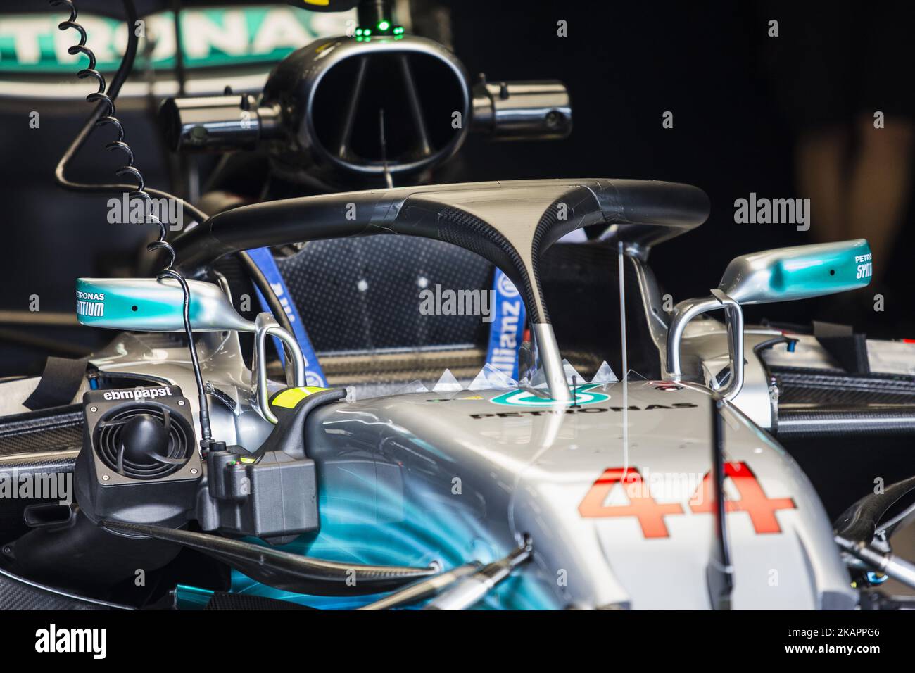 44 HAMILTON Lewis from Great Britain of team Mercedes GP with the Halo during the Formula One Belgian Grand Prix at Circuit de Spa-Francorchamps on August 24, 2017 in Spa, Belgium. (Photo by Xavier Bonilla/NurPhoto) Stock Photo