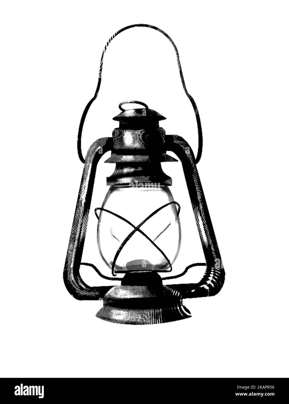 Engraving of a gas lamp. Realistic illustration of a gas lamp. Black