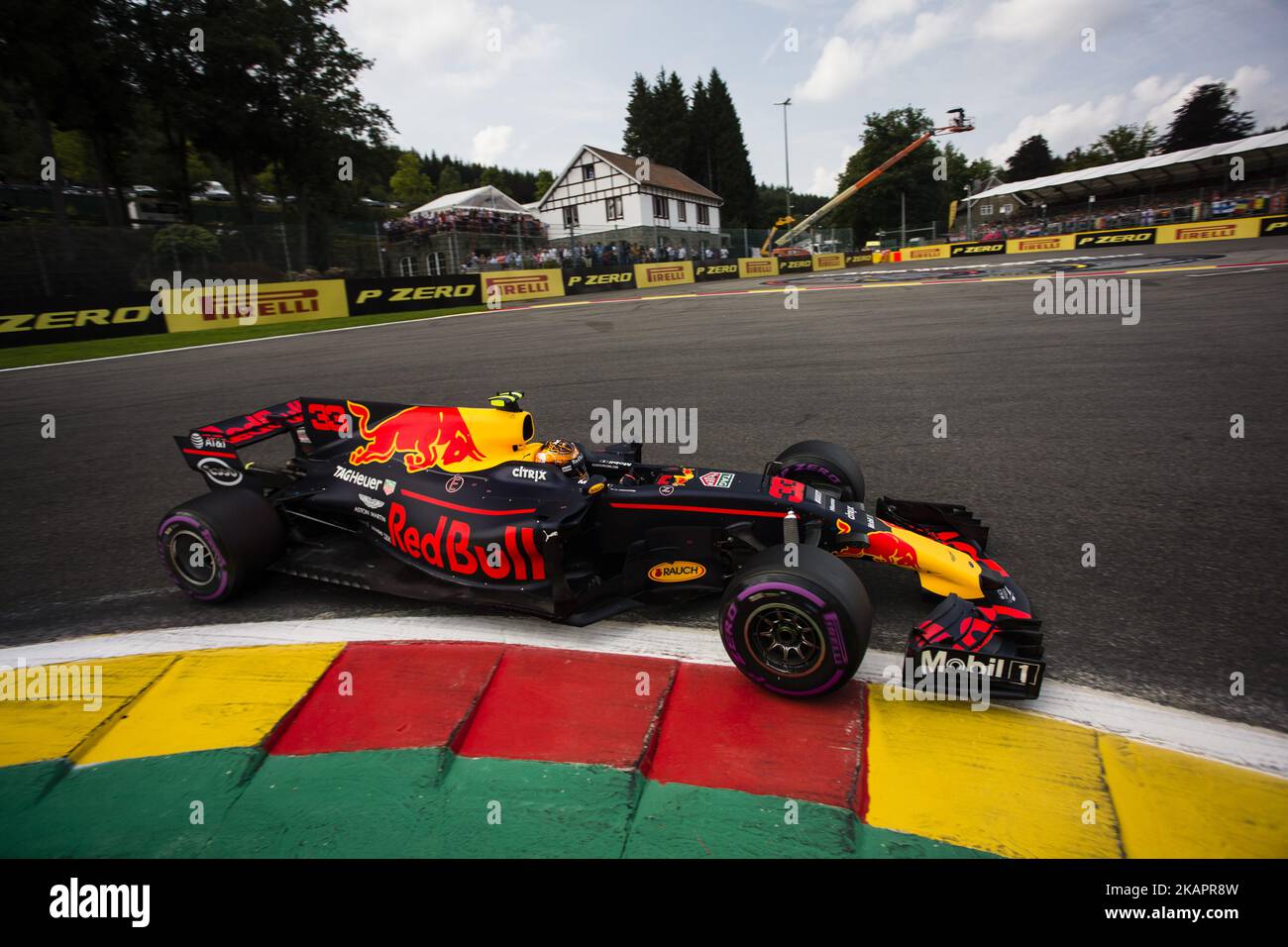 33 VERSTAPPEN Max from Nederlans of Red Bull Tag Heuer during the Qualifying of Formula One Belgian Grand Prix at Circuit de Spa-Francorchamps on August 25, 2017 in Spa, Belgium. (Photo by Xavier Bonilla/NurPhoto) Stock Photo
