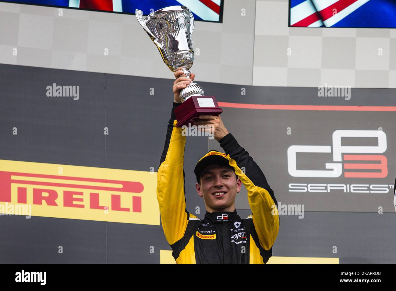 AITKEN Jack from Great Britain of Art Grand Prix Renault young drivers program celebrating his second position during the GP3 Race 1 at Circuit de Spa-Francorchamps on August 26, 2017 in Spa, Belgium. (Photo by Xavier Bonilla/NurPhoto) Stock Photo