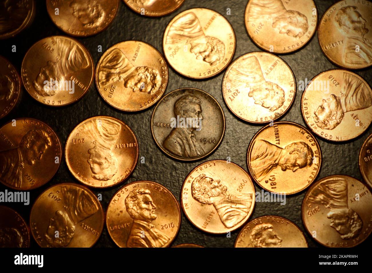 A top view shot of golden and bronze coin Stock Photo