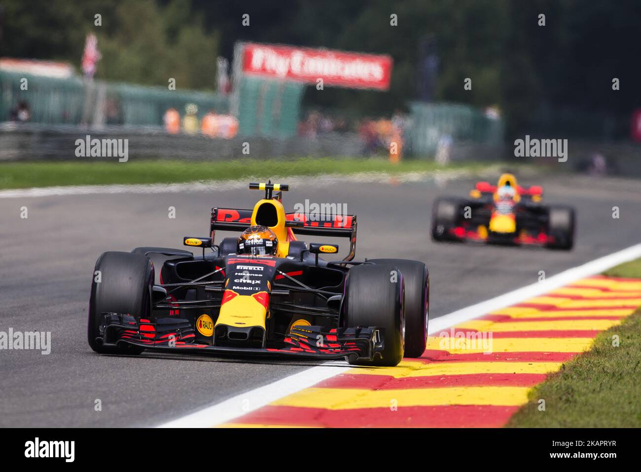 33 VERSTAPPEN Max from Nederlans of Red Bull Tag Heuer during the Formula One Belgian Grand Prix at Circuit de Spa-Francorchamps on August 27, 2017 in Spa, Belgium. (Photo by Xavier Bonilla/NurPhoto) Stock Photo