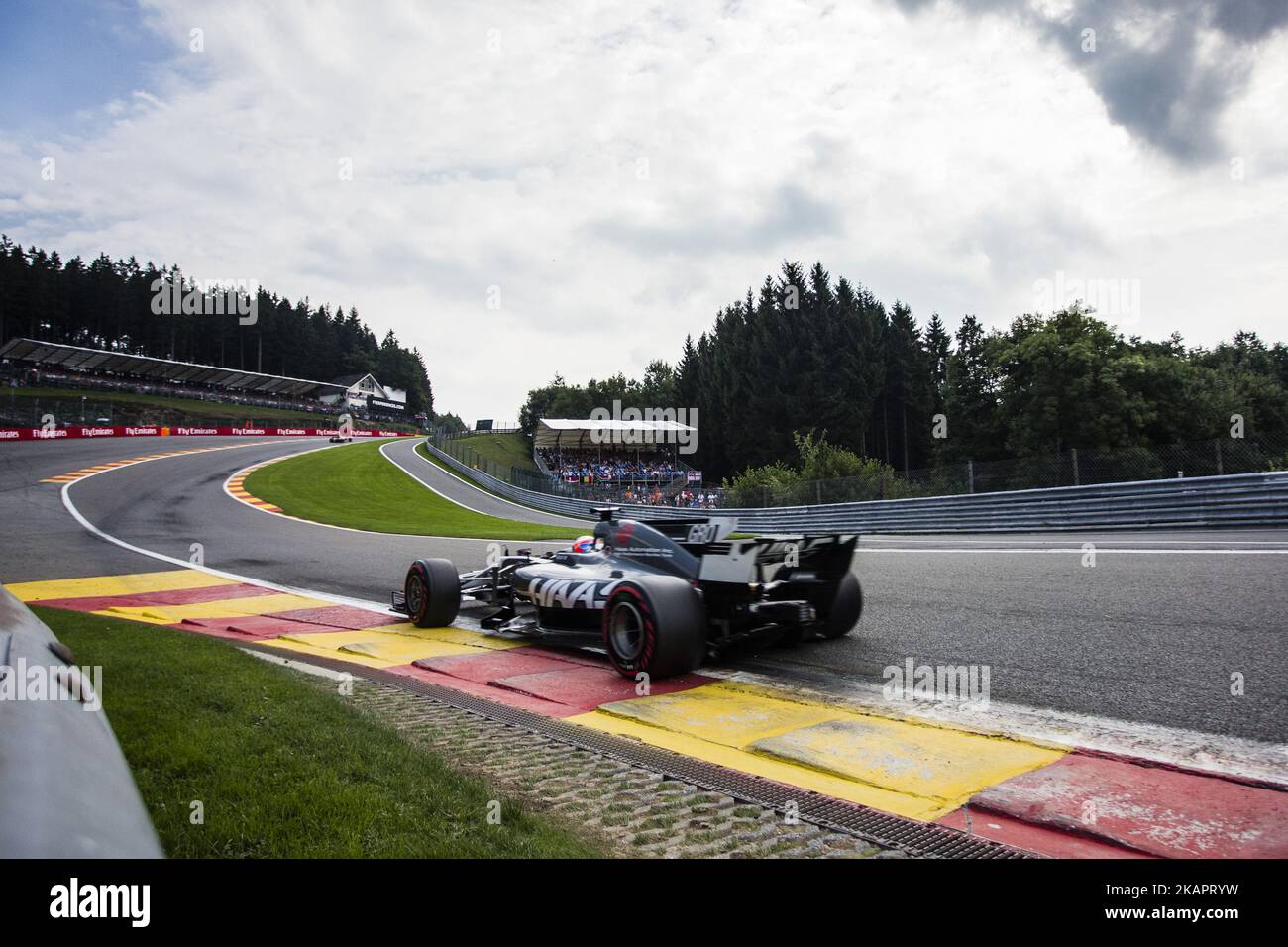 08 GROSJEAN Romain from France of Haas F1 team during the Formula One Belgian Grand Prix at Circuit de Spa-Francorchamps on August 27, 2017 in Spa, Belgium. (Photo by Xavier Bonilla/NurPhoto) Stock Photo