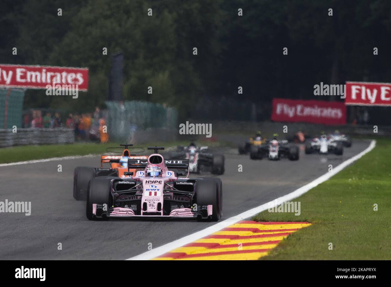 11 PEREZ Sergio from Mexico of Force India during the Formula One Belgian Grand Prix at Circuit de Spa-Francorchamps on August 27, 2017 in Spa, Belgium. (Photo by Xavier Bonilla/NurPhoto) Stock Photo