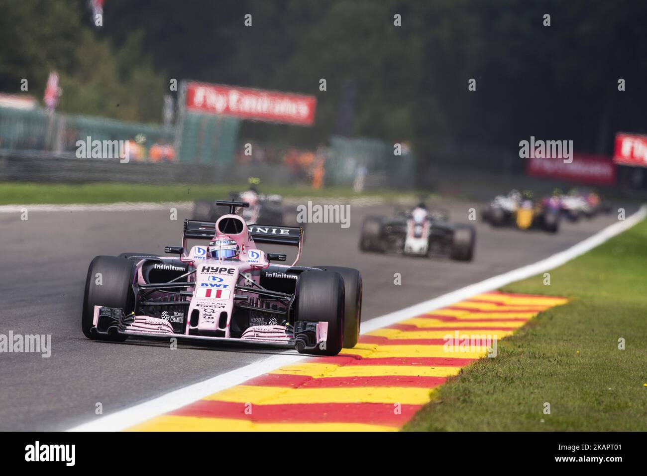 11 PEREZ Sergio from Mexico of Force India during the Formula One Belgian Grand Prix at Circuit de Spa-Francorchamps on August 27, 2017 in Spa, Belgium. (Photo by Xavier Bonilla/NurPhoto) Stock Photo