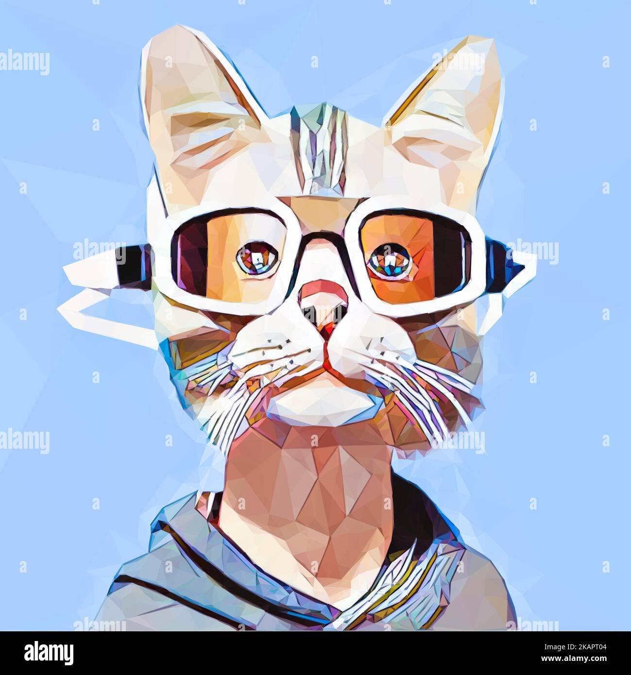 Character pets. Cat with sweater and glasses. Ilustration Vector in Low Poly Art. Stock Vector