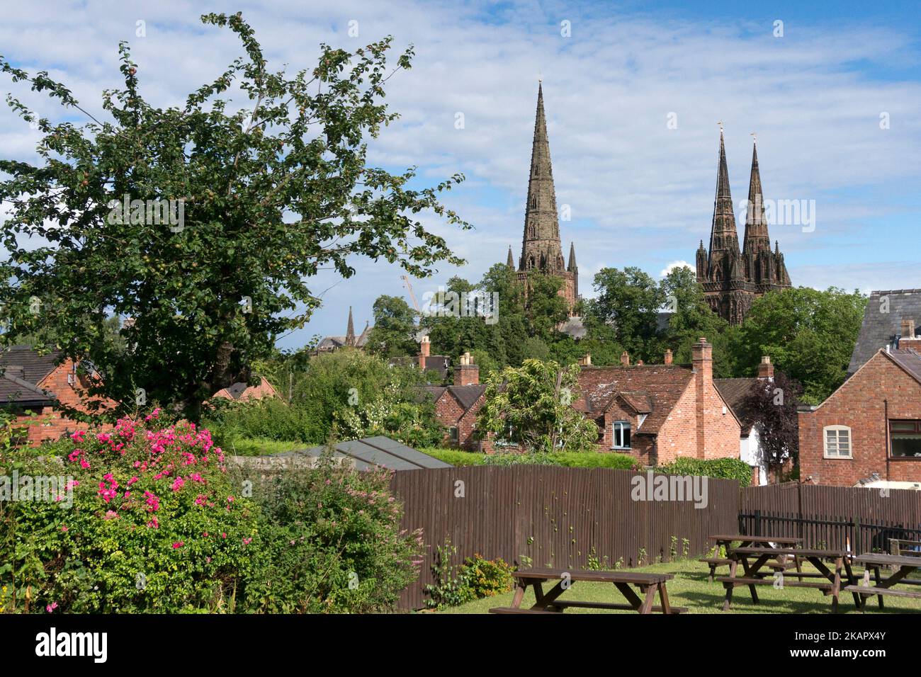 View of Cathedral from Prince Rupert's Mound, Lichfield, Staffordshire Stock Photo