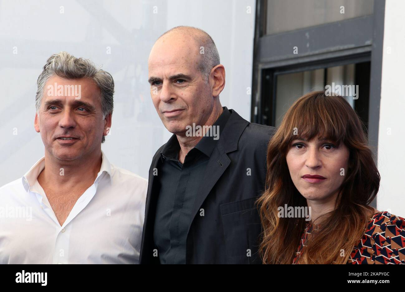 Actor Lior Ashkenazi, director Samuel Maoz, actress Sarah Adler attend the photocall of the movie 'Foxtrot' presented in competition at the 74th Venice Film Festival in Venice, Italy, on September 2, 2017. (Photo by Matteo Chinellato/NurPhoto) Stock Photo