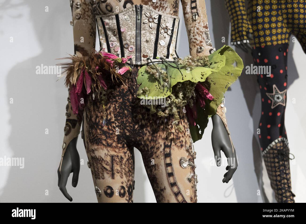 irque du Soleil outfits are displayed at the exhibition 'TOTEM, BEHIND THE SCENES' in Madrid, Spain, 02 September 2017. The exhibition shows the creative process of Cirque du Soleil's new show 'Totem'. The exhibition will be open to public from 01 to 24 September 2017. (Photo by Oscar Gonzalez/NurPhoto) Stock Photo