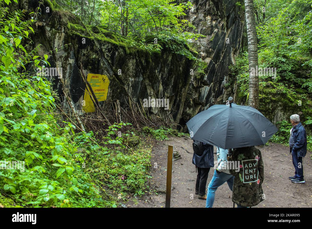 People walking at the Wolf's Lair remains are seen on 2 September 2017 in Gierloz , Poland. Wolf's Lair (ger. Wolfsschanze) ruins of Adolf Hilter's war headquarters is It’s a hidden town in the woods consisting of 200 buildings: shelters, barracks, 2 airports, a power station, a railway station, air-conditioners, water supplies, heat-generating plants and two teleprinters. (Photo by Michal Fludra/NurPhoto) Stock Photo