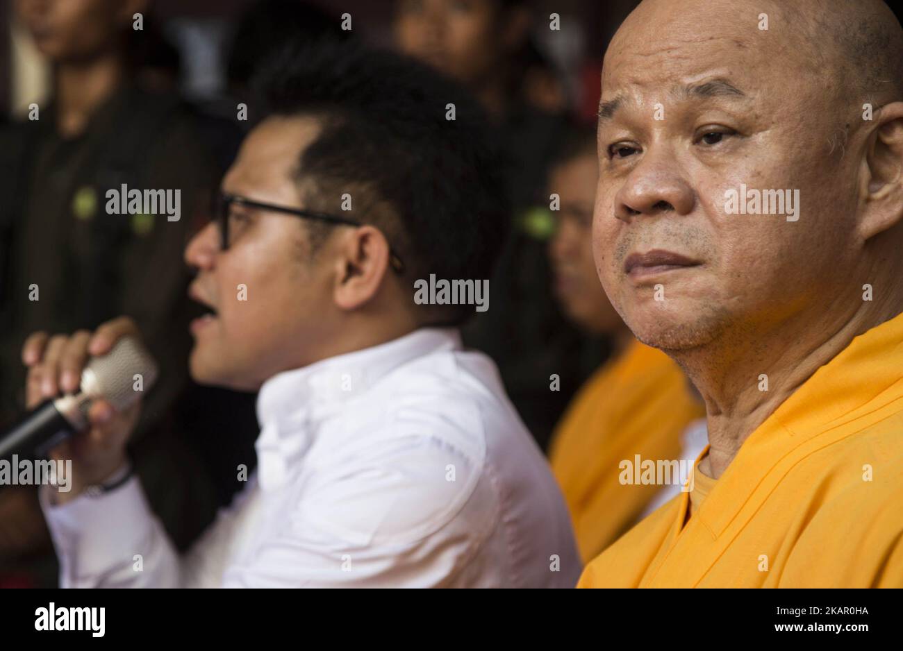 National Awakening Party Leader Muhaimin Iskandar with his people visiting the Budha Temple at Kota-North Jakarta, Indonesia, on 3 September 2017 to address the concern about what happening in Myanmar. He meet with leader of the monk at the temple and give press conference to condemn the humanity case for Rohingya people. (Photo by Donal Husni/NurPhoto) Stock Photo