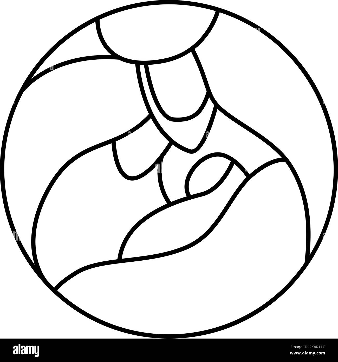 Vector Christmas Christian religious Nativity Scene of baby Jesus with Mary and Joseph in round. Logo icon illustration sketch. Doodle hand drawn with Stock Vector