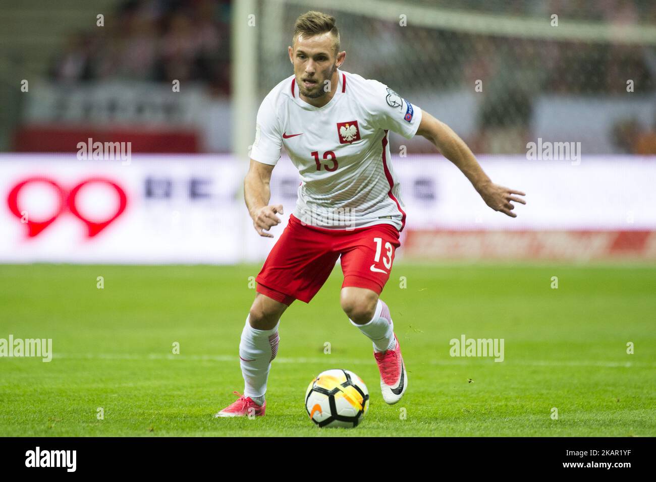 Maciej Rybus of Poland controls the ball during the FIFA World Cup 2018 Qualifying Round match between Poland and Kazakhstan at National Stadium in Warsaw, Poland on September 4, 2017 (Photo by Andrew Surma/NurPhoto) Stock Photo
