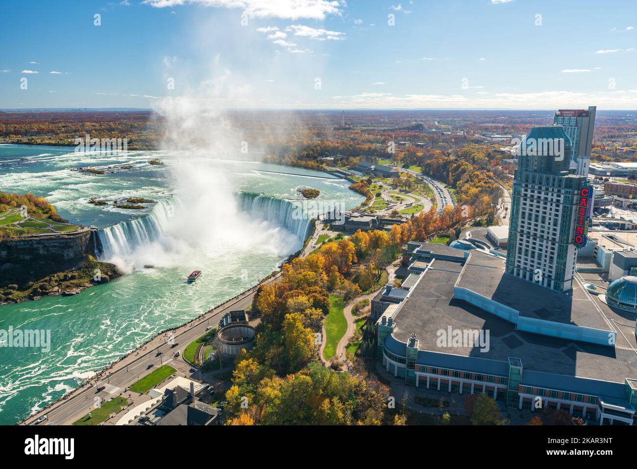 Niagara Falls Horseshoe Falls in autumn foliage season. Niagara Falls
