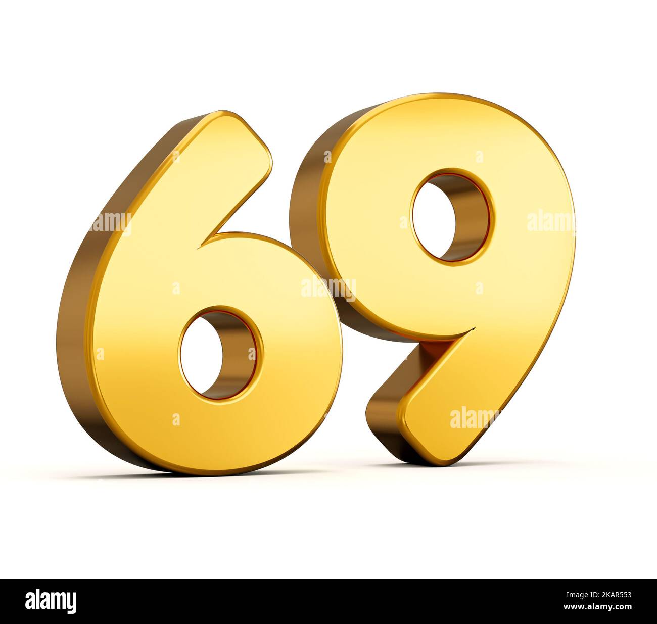 3d illustration of golden number sixty nine or 69 isolated on white