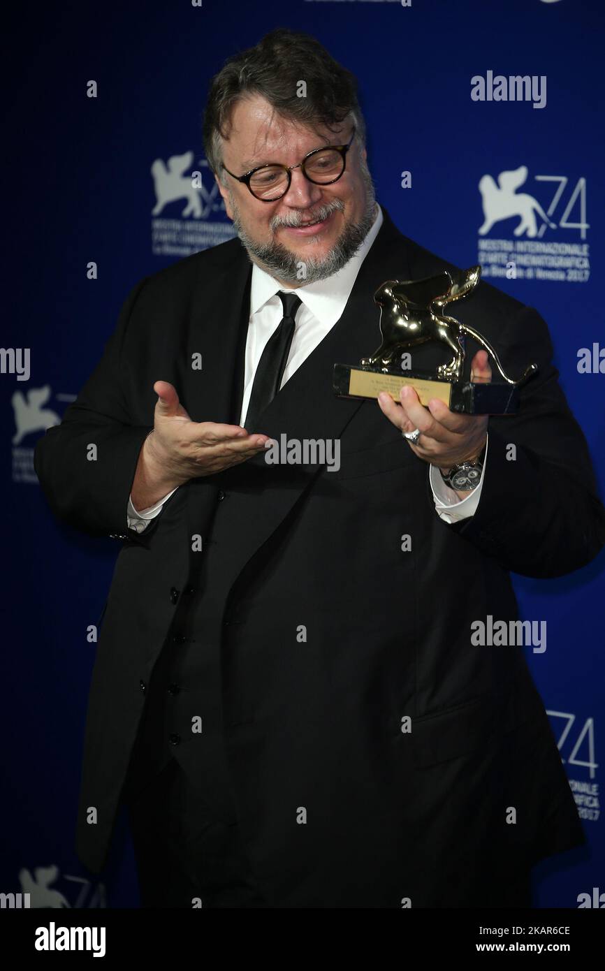 Venice, Italy. 09 September, 2017. Guillermo del Toro poses with the Golden Lion for Best Film Award for 'The Shape Of Water' at the Award Winners photocall during the 74th Venice Film Festival (Photo by Matteo Chinellato/NurPhoto) Stock Photo