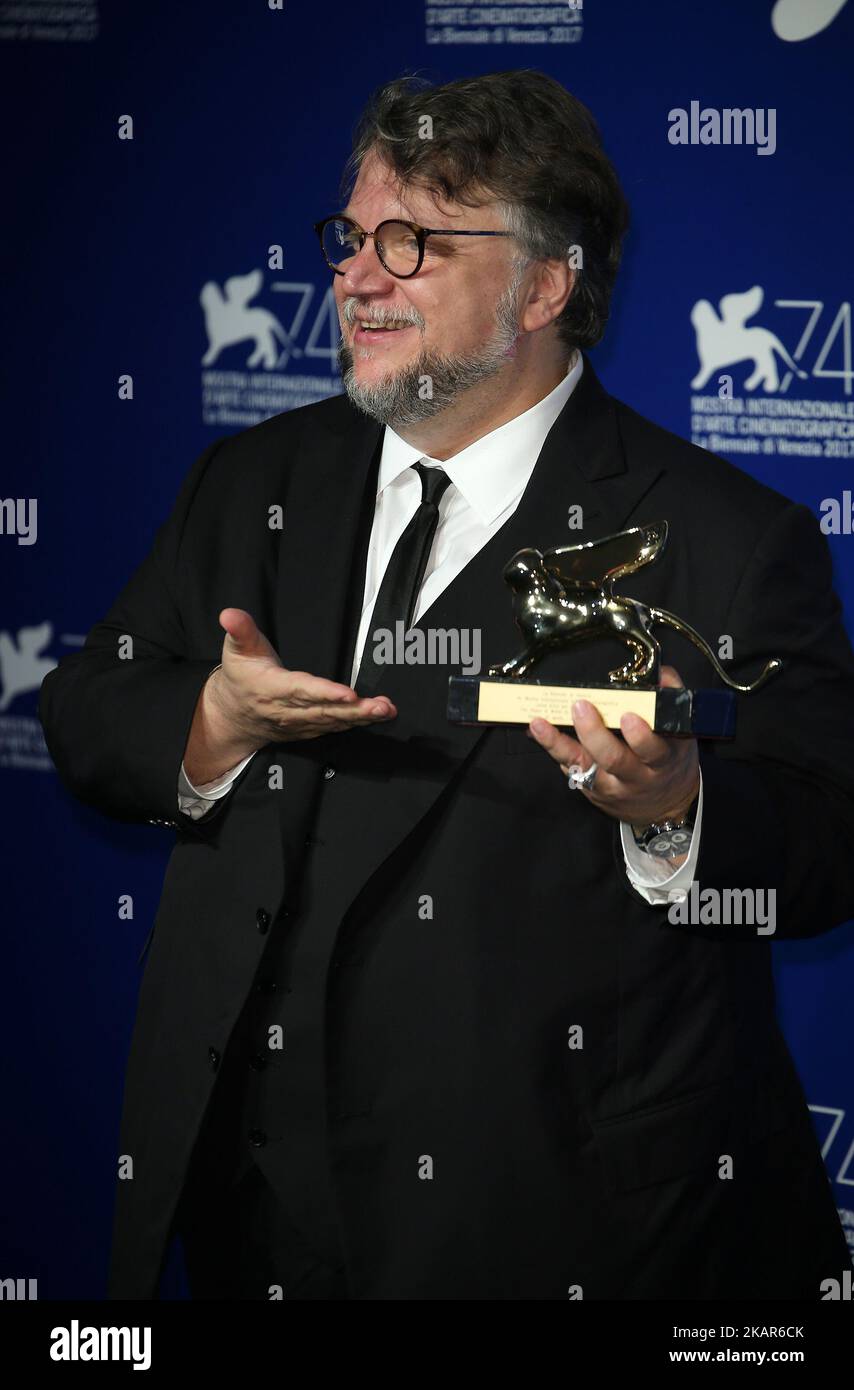 Venice, Italy. 09 September, 2017. Guillermo del Toro poses with the Golden Lion for Best Film Award for 'The Shape Of Water' at the Award Winners photocall during the 74th Venice Film Festival (Photo by Matteo Chinellato/NurPhoto) Stock Photo