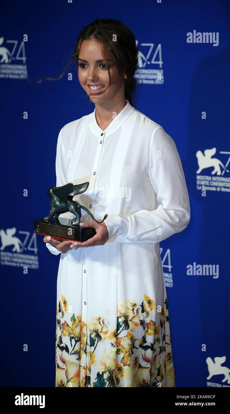Venice, Italy. 09 September, 2017. Lyna Khoudri wins the Orizzonti Prize for Best actress with the film 'Les Bien heureux' during Ceremony Awards of the 74th Venice International Film Festival (Photo by Matteo Chinellato/NurPhoto) Stock Photo