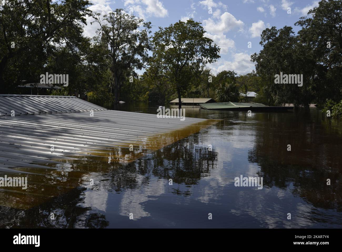 Destroyed property near Black Creek in Middleburg, Florida, USA, on
