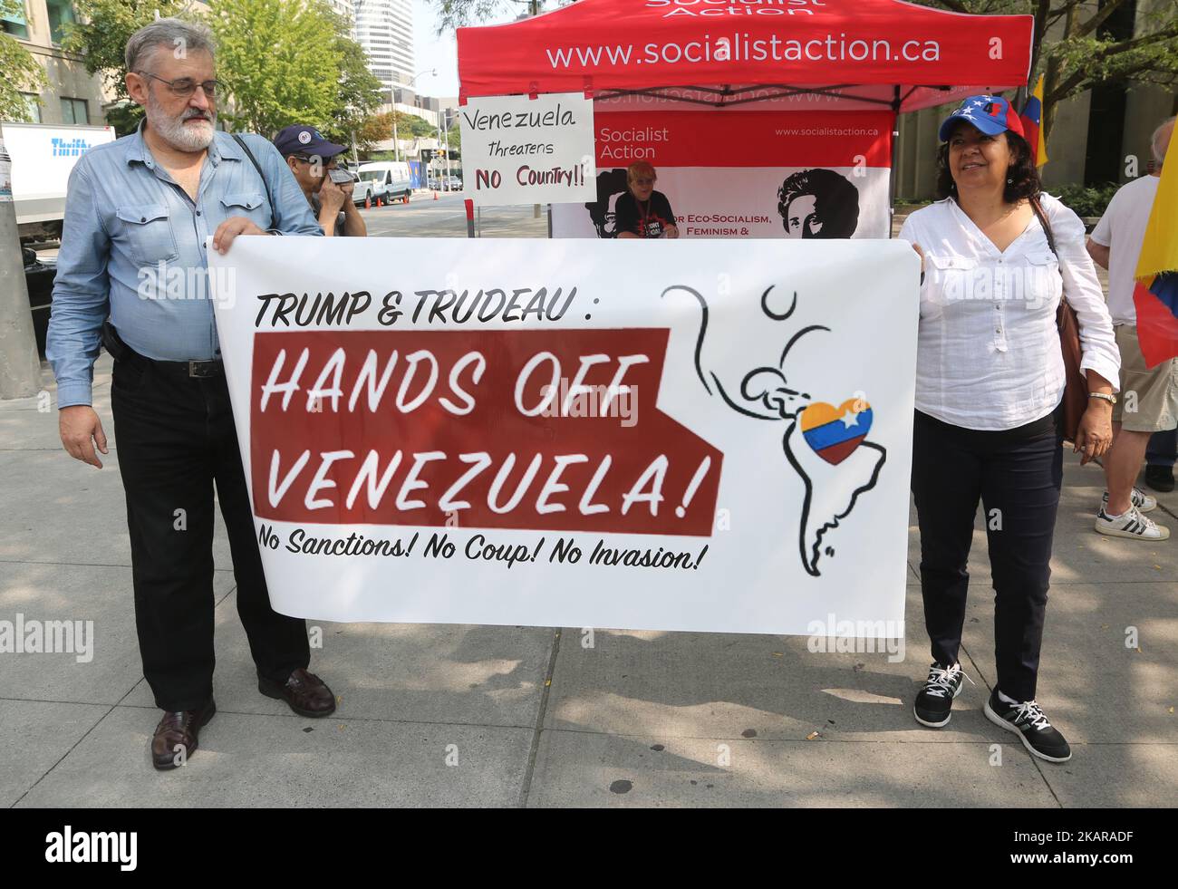 Canadians rally to demand an end to American attempts at a 'regime change' in Venezuela and to denounce Canada's complicity to overthrow the government of Venezuela in Toronto, Canada on September 16, 2017. (Photo by Creative Touch Imaging Ltd./NurPhoto) Stock Photo