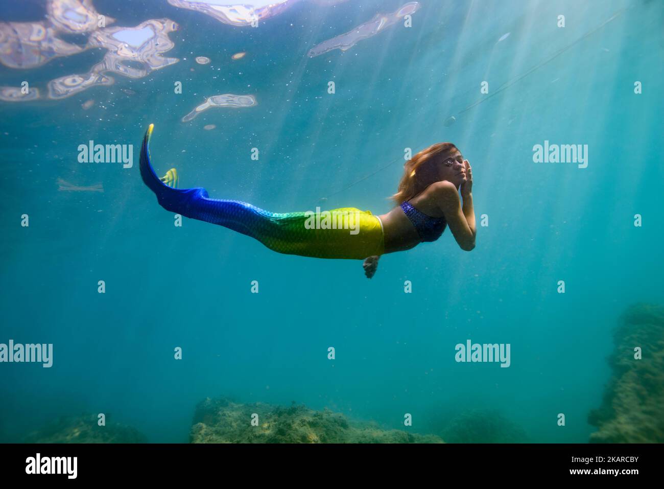 Mermaid girl underwater pic with tale Stock Photo Alamy