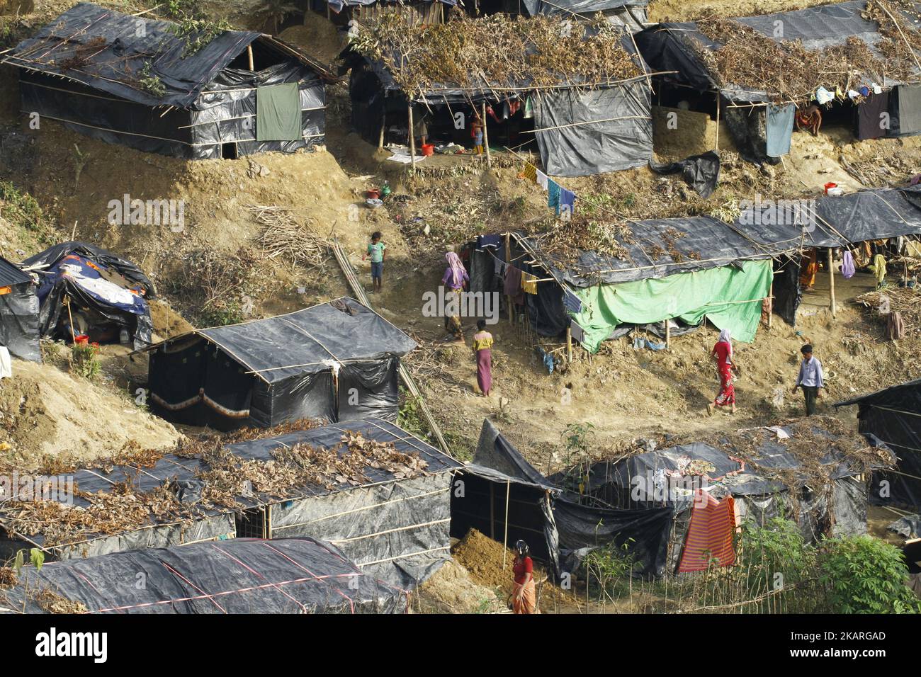A view shows Rohingya refugees tents in Ukhiya, Bangladesh on September 26, 2017. More than 450,000 Rohingya Muslims have fled into Bangladesh, violence erupted in Myanmar's Rakhine state since August 25. (Photo by Rehman Asad/NurPhoto) Stock Photo