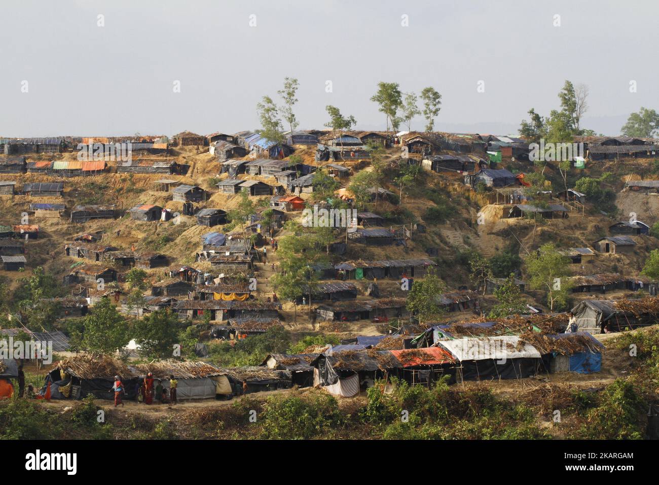 A view shows Rohingya refugees tents in Ukhiya, Bangladesh on September 26, 2017. More than 450,000 Rohingya Muslims have fled into Bangladesh, violence erupted in Myanmar's Rakhine state since August 25. (Photo by Rehman Asad/NurPhoto) Stock Photo