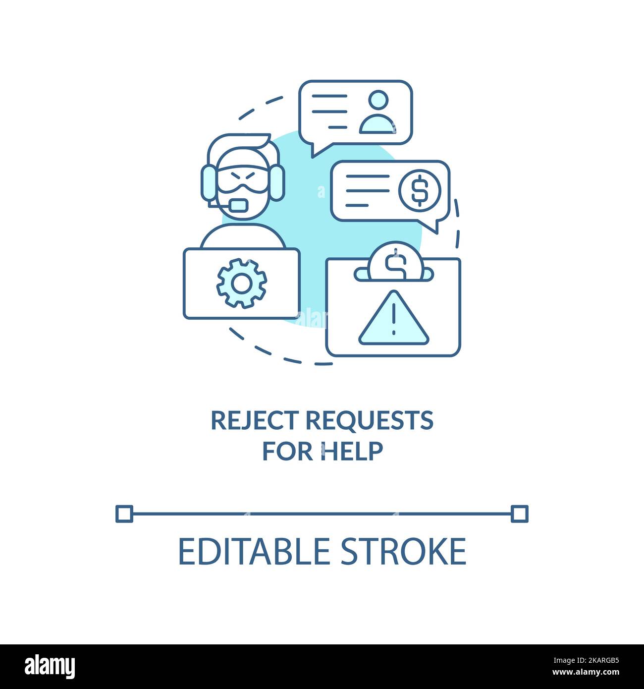 Reject requests for help turquoise concept icon Stock Vector