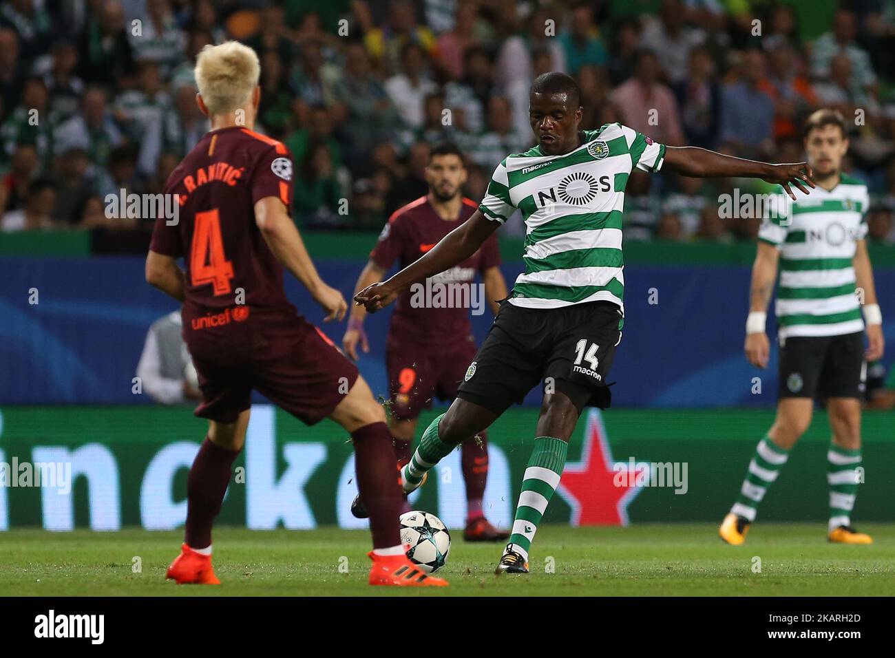 Sportings midfielder William Carvalho from Portugal during the match between Sporting CP v FC Barcelona UEFA Champions League playoff match at Estadio Jose Alvalade on September 27, 2017 in Lisbon, Portugal. (Photo by Bruno Barros / DPI / NurPhoto) Stock Photo