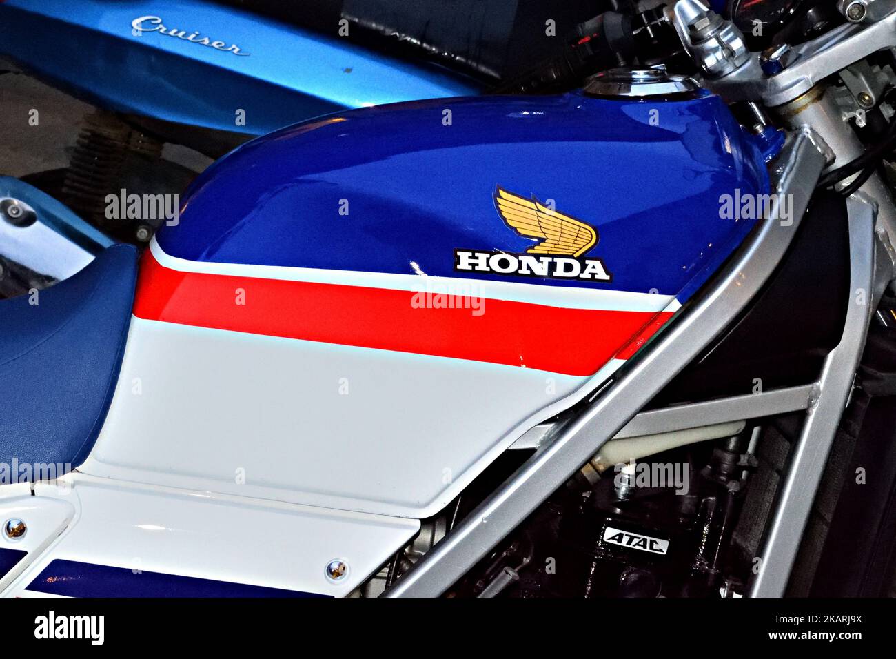 Honda NS 125 motorcycle tank of the 80s made by the famous Japanese company Honda Motor Stock Photo