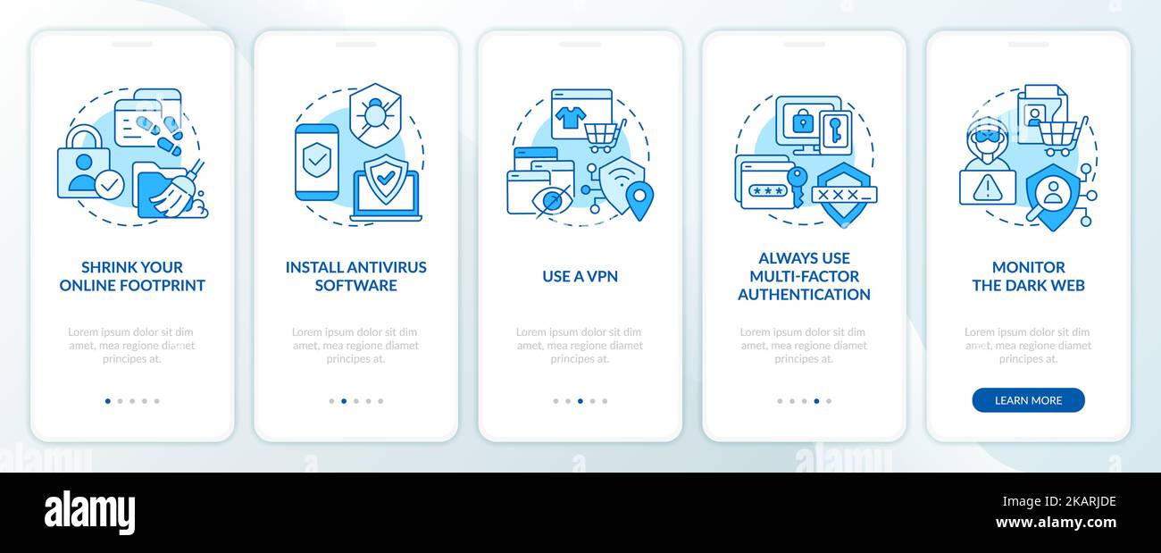 Cyberattacks prevention blue onboarding mobile app screen Stock Vector ...