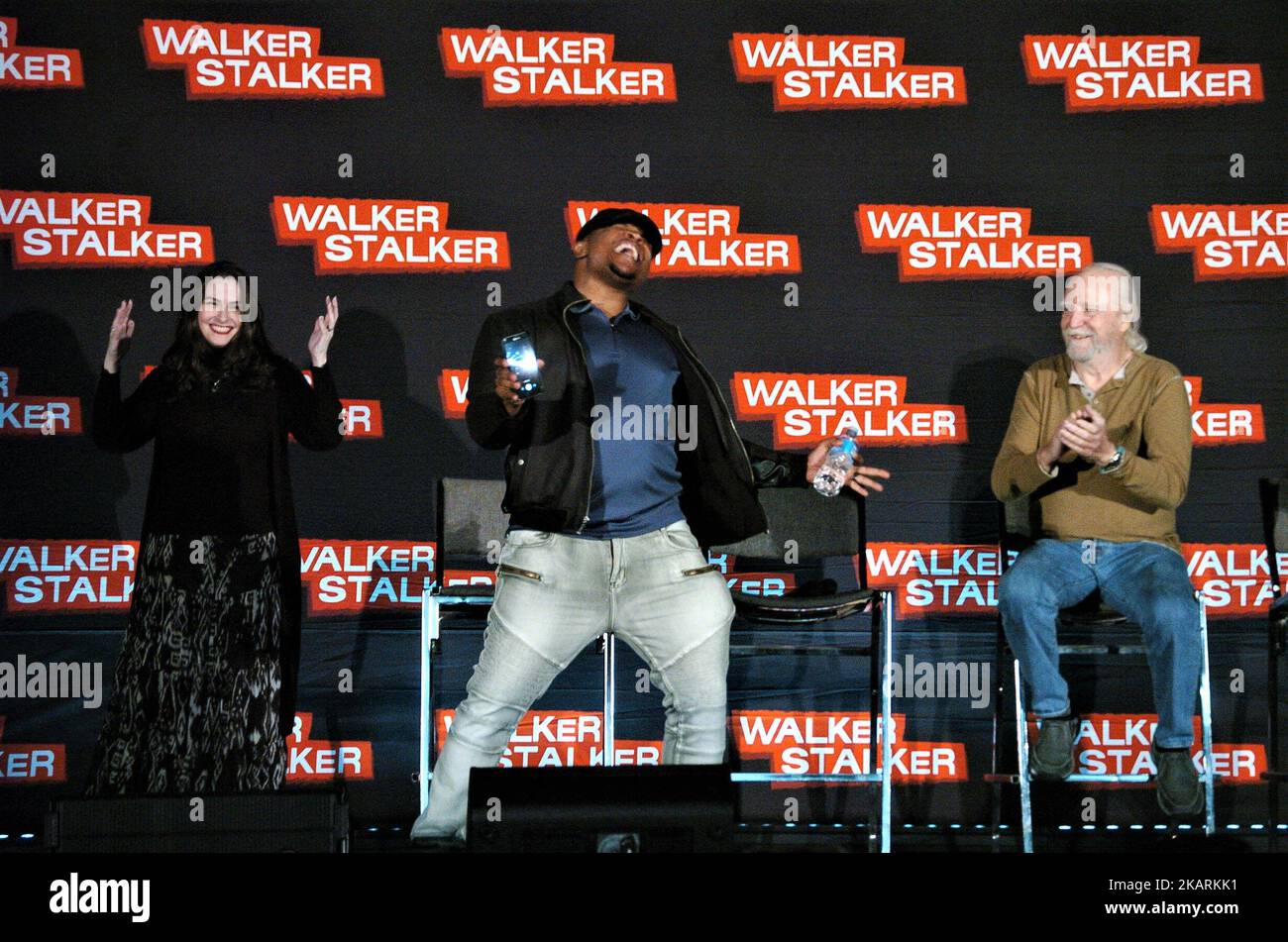 Scott Wilson, Laurie Holden and Irone Singleton talk about their time on the Walking Dead during a panel discussion at Walker Stalker Con in Philadelphia, PA on September 30, 2017. (Photo by Cory Clark/NurPhoto) Stock Photo
