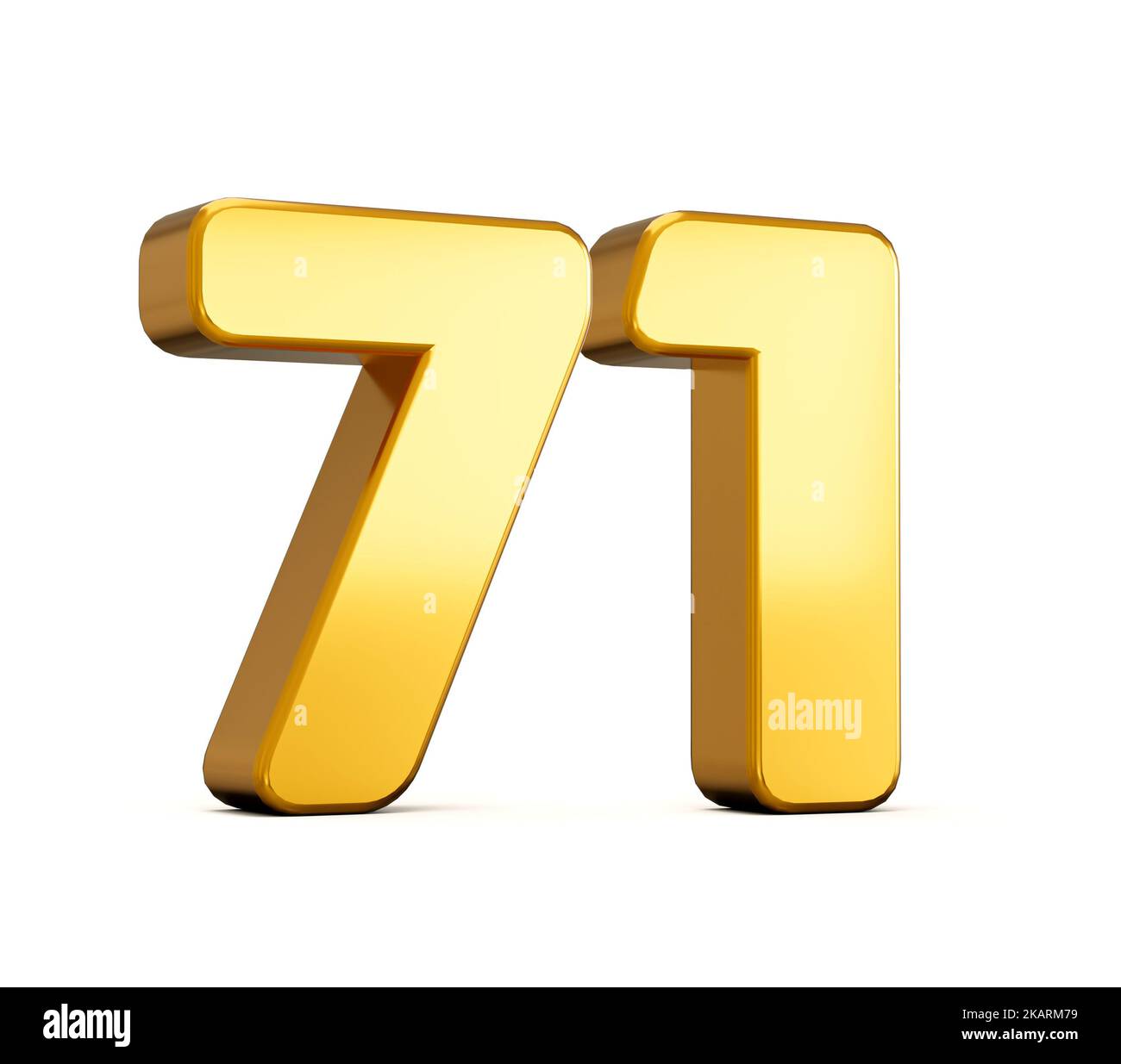 3d illustration of golden number seventy one or 71 isolated on white ...