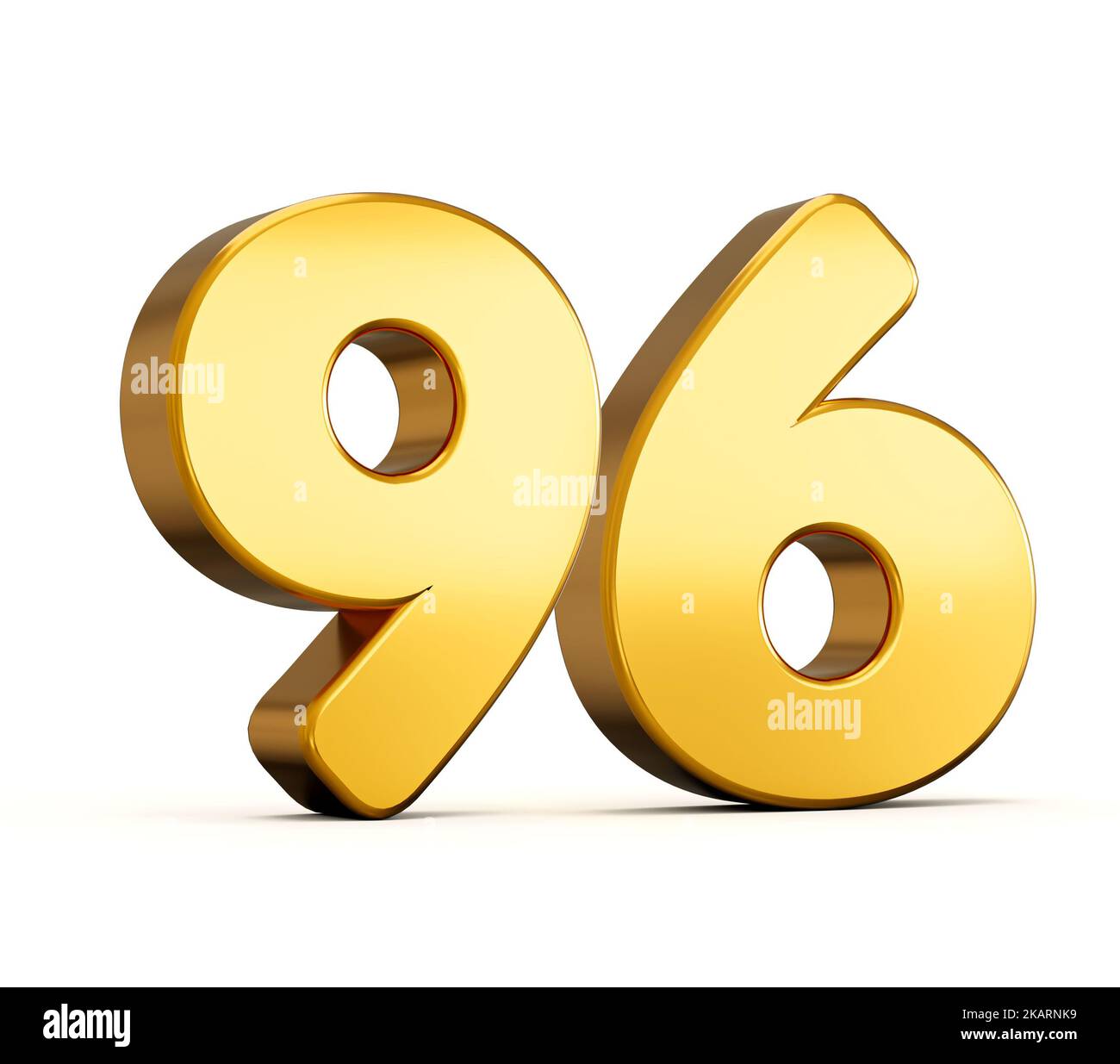 Golden number ninety-six (96 years) on white background with